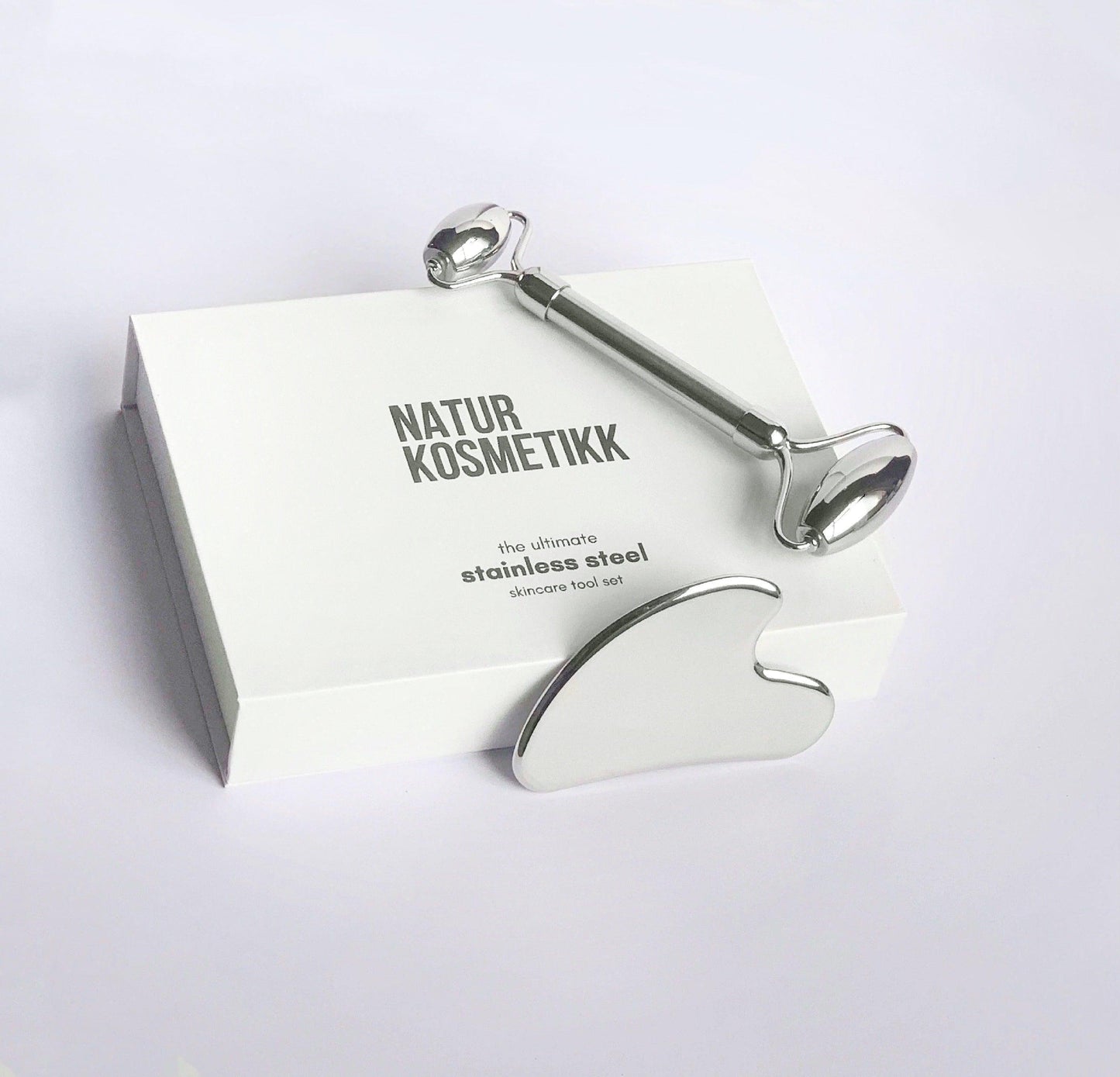 Stainless Steel Gua Sha + Facial Roller Set - Natur Kosmetikk - naturkosmetikk.co.uk